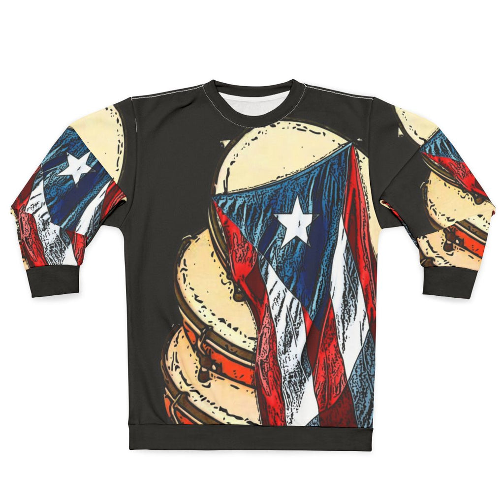 Puerto Rican pleneras and flag design on a comfortable sweatshirt