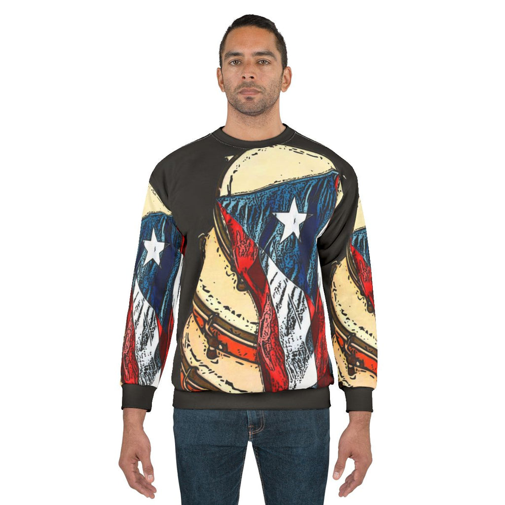 Puerto Rican pleneras and flag design on a comfortable sweatshirt