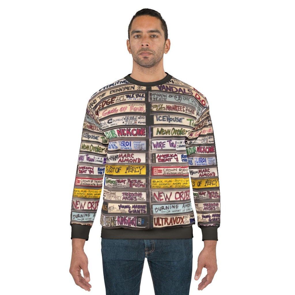 Vintage punk cassettes sweatshirt featuring retro 80s music and cassette tape art