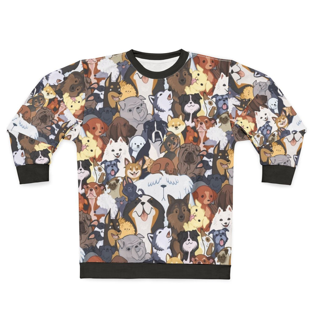 Pupper Party Sweatshirt featuring a variety of cartoon dogs
