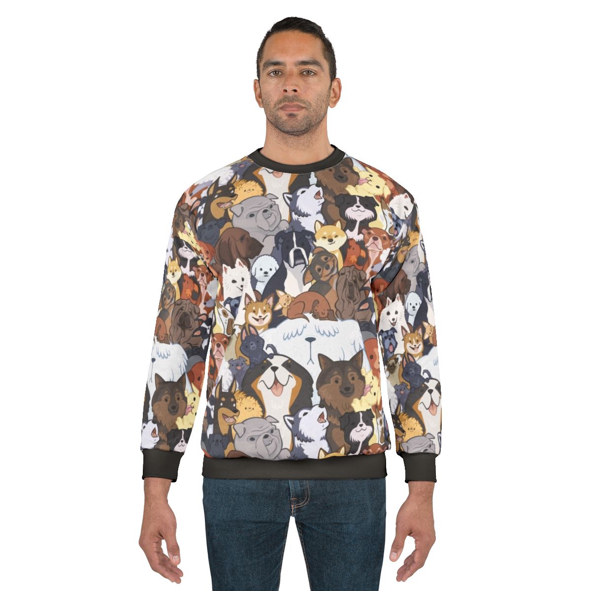 Pupper Party Sweatshirt featuring a variety of cartoon dogs