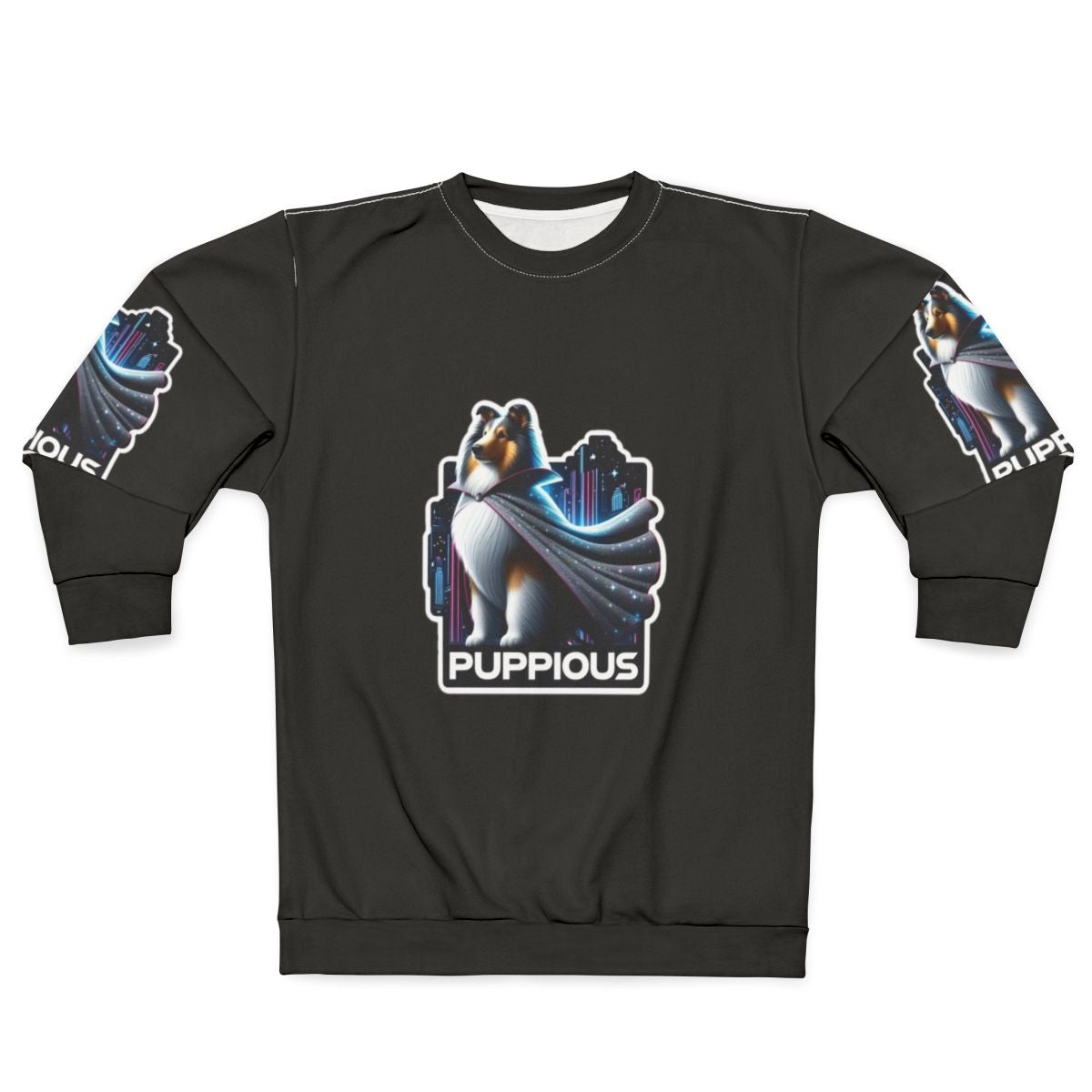 Puppious the Caped Collie Superhero on Sweatshirt