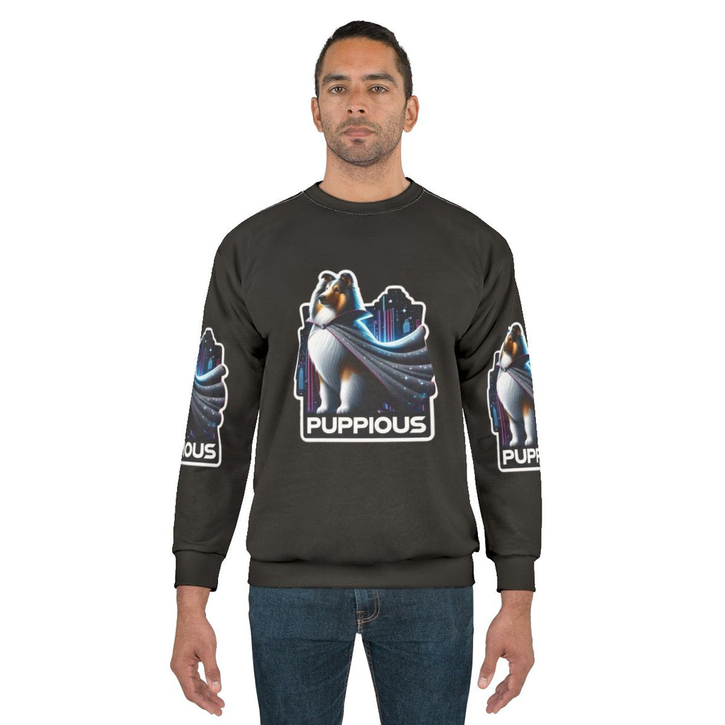 Puppious the Caped Collie Superhero on Sweatshirt