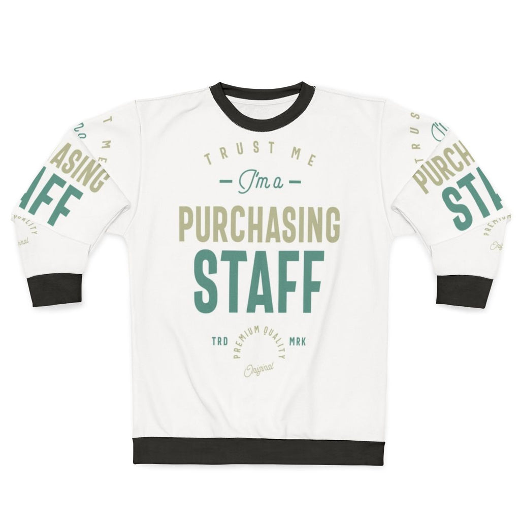 Purchasing staff sweatshirt with corporate branding