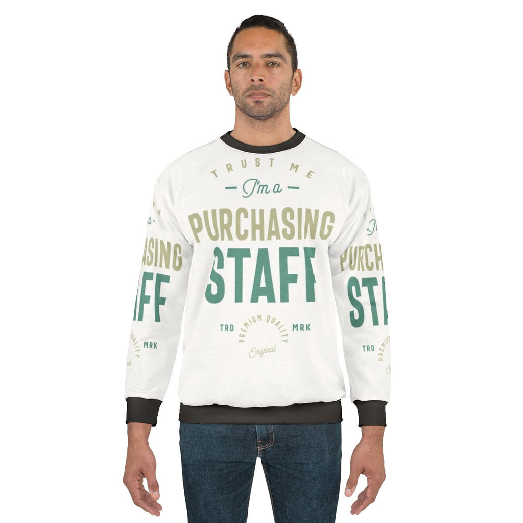 Purchasing staff sweatshirt with corporate branding