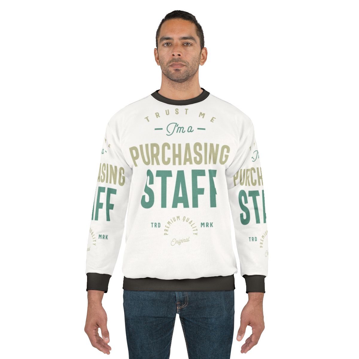Purchasing staff sweatshirt with corporate branding