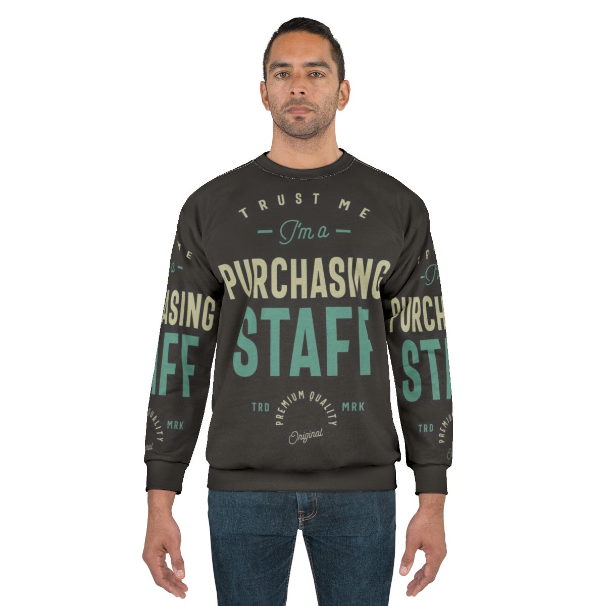 Purchasing staff sweatshirt with professional typography