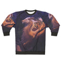 Purple and gold sweatshirt with a galaxy and starry night design