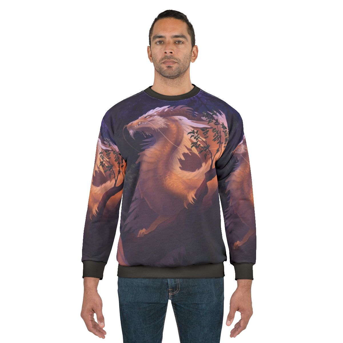 Purple and gold sweatshirt with a galaxy and starry night design