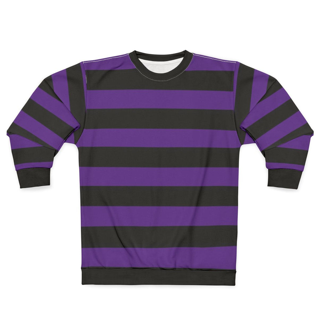Purple and black wide horizontal striped sweatshirt