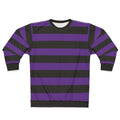 Purple and black wide horizontal striped sweatshirt