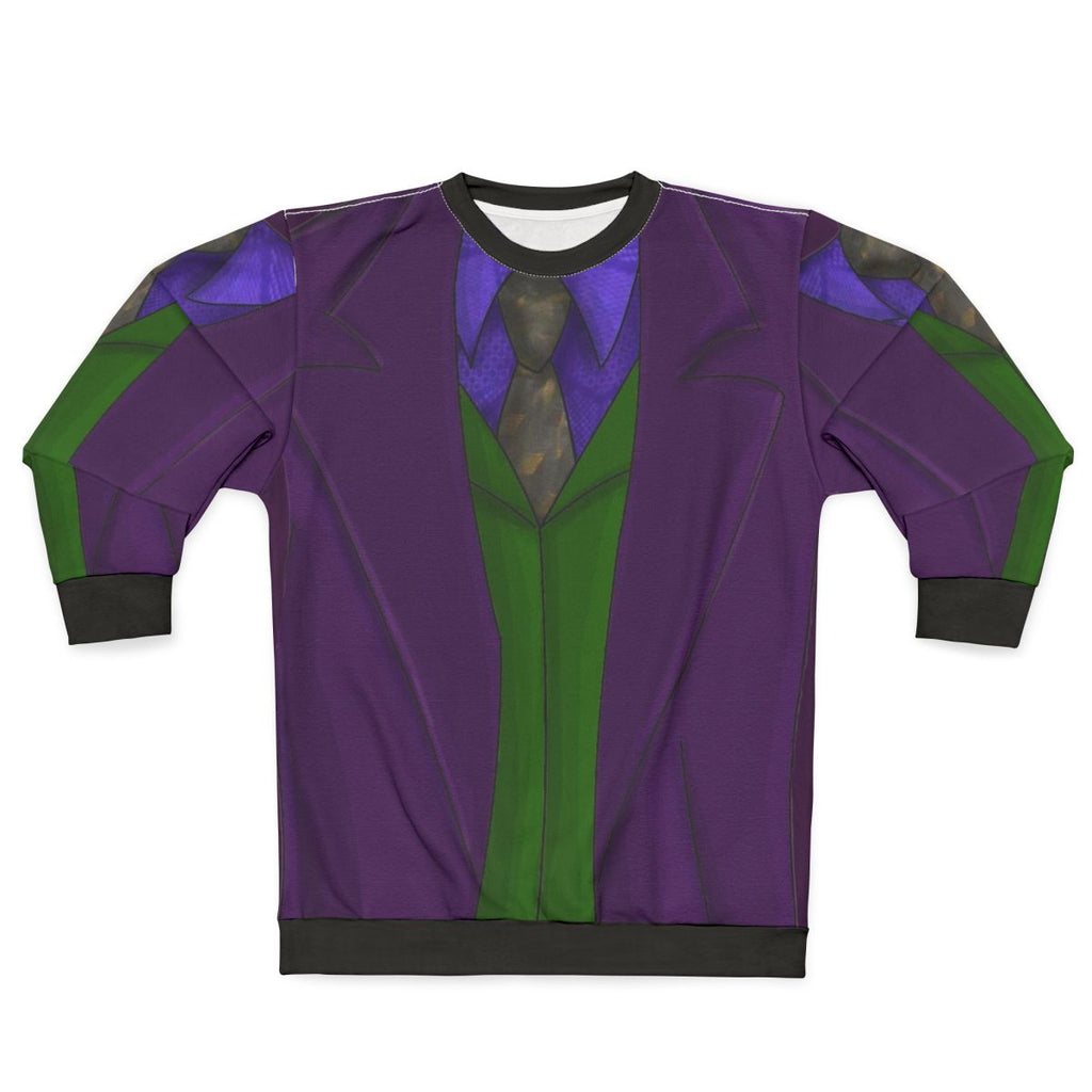 Purple cosplay sweatshirt featuring the iconic Joker design