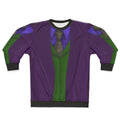 Purple cosplay sweatshirt featuring the iconic Joker design
