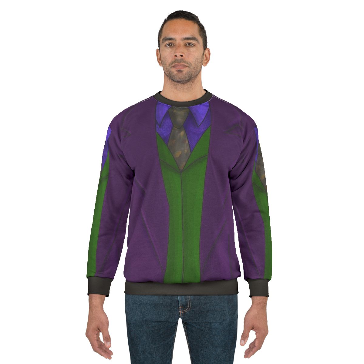 Purple cosplay sweatshirt featuring the iconic Joker design