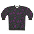 Purple flowers on black background floral sweatshirt