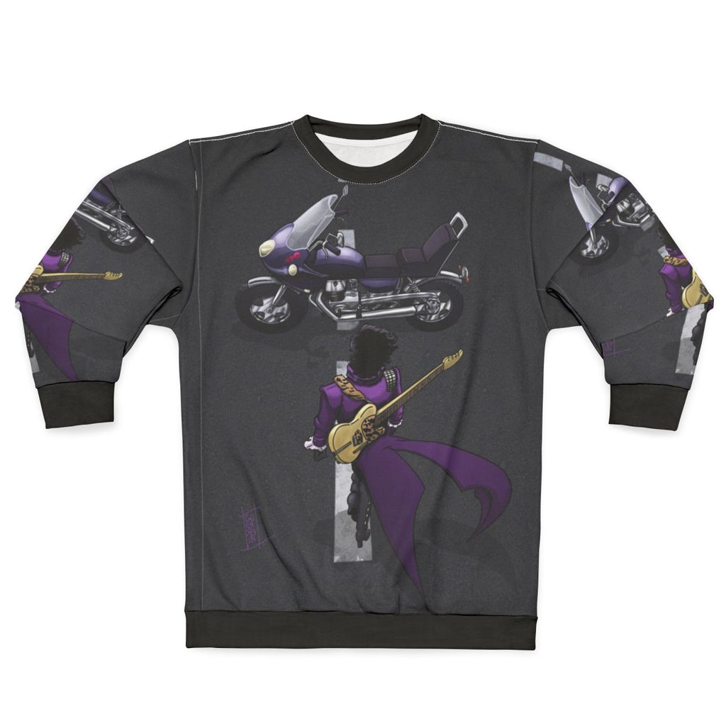 Purple motorcycle sweatshirt with music and anime design