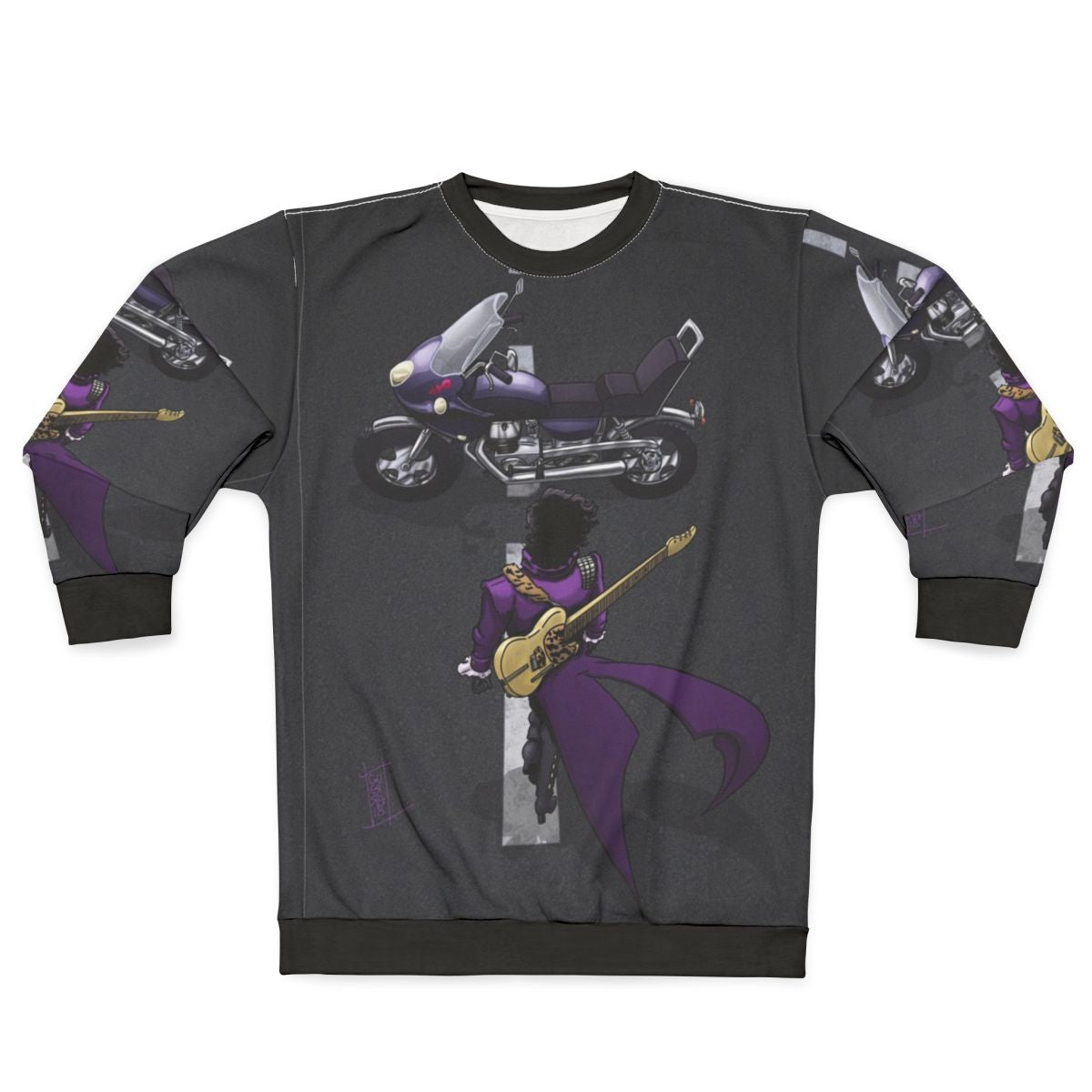 Purple motorcycle sweatshirt with music and anime design
