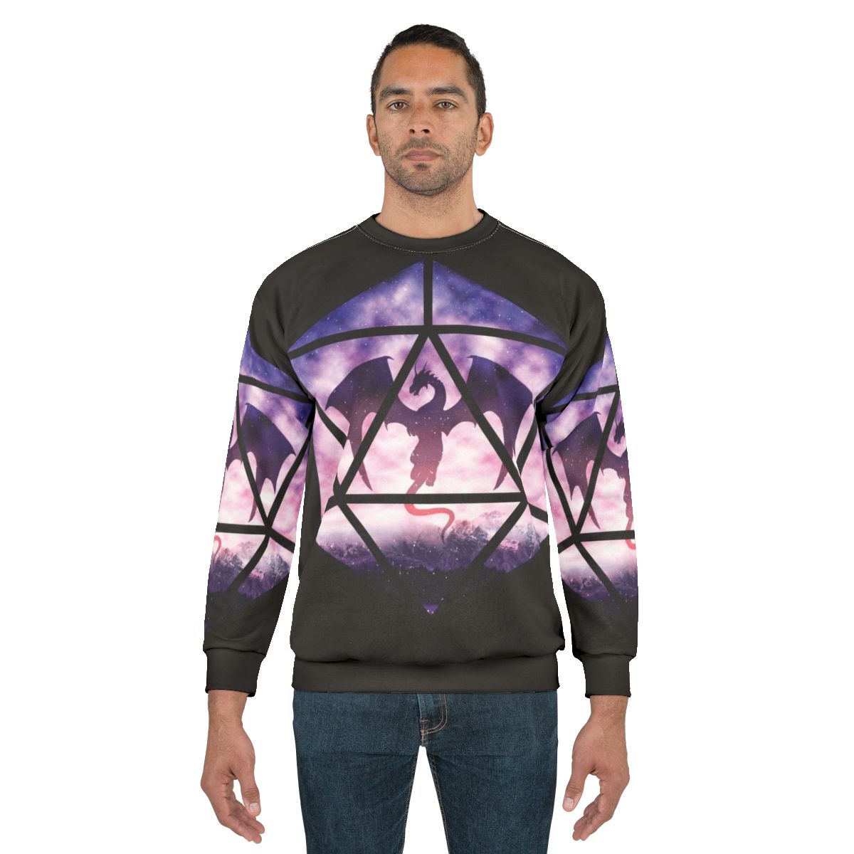 Purple Sky Dragon D20 Sweatshirt - Fantasy Tabletop RPG Apparel