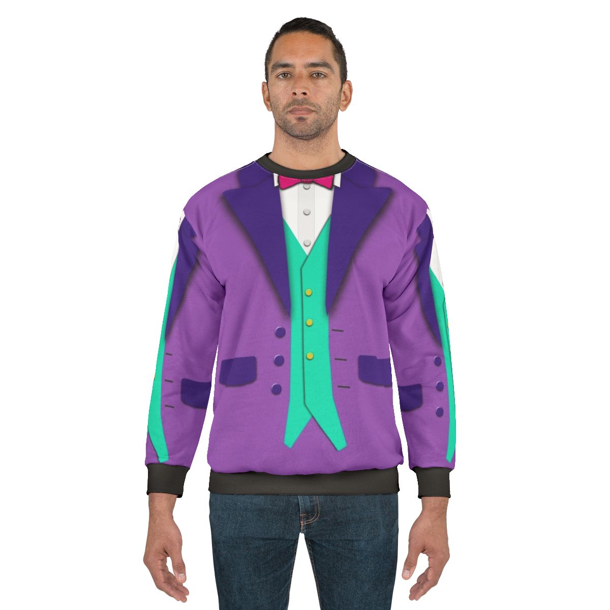 Purple tuxedo bowtie and vest sweatshirt