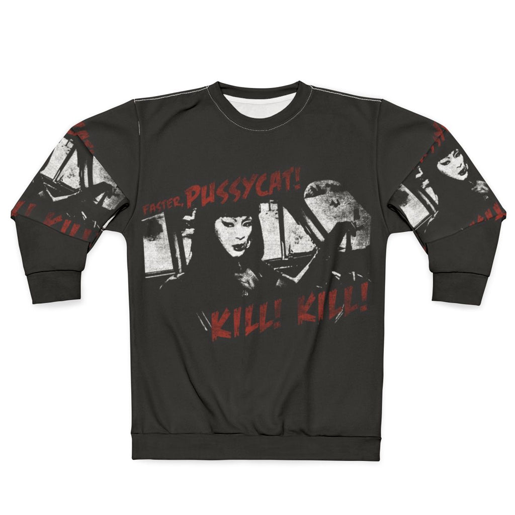 Pussycat sweatshirt featuring Tura Satana in a cult movie inspired dark fashion horror design