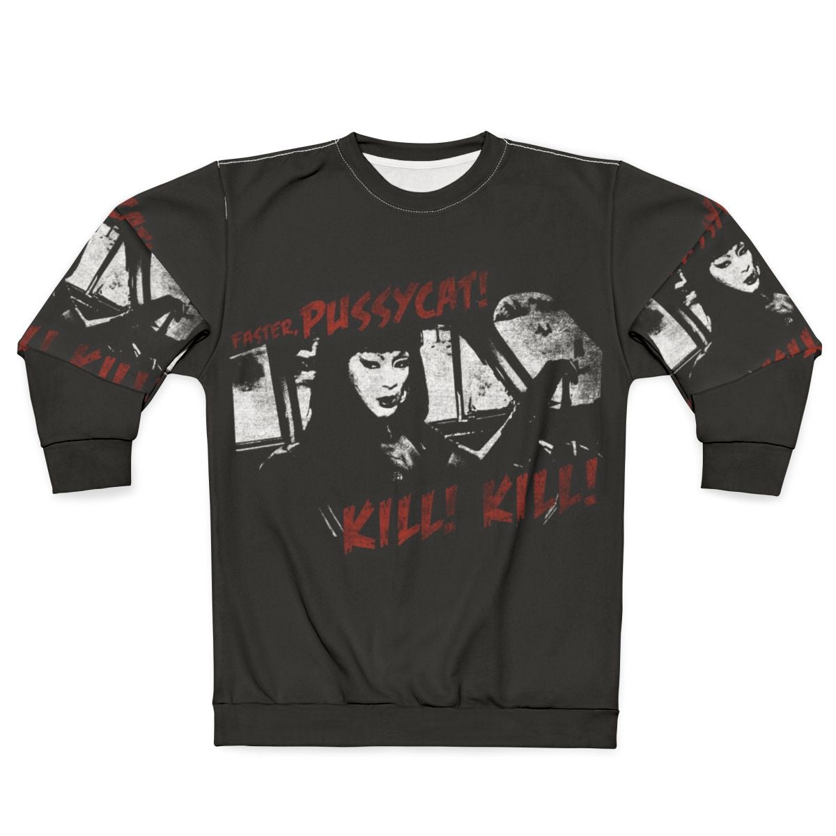 Pussycat sweatshirt featuring Tura Satana in a cult movie inspired dark fashion horror design