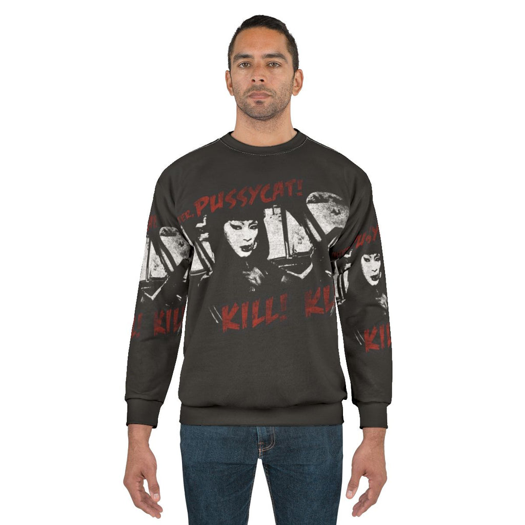 Pussycat sweatshirt featuring Tura Satana in a cult movie inspired dark fashion horror design