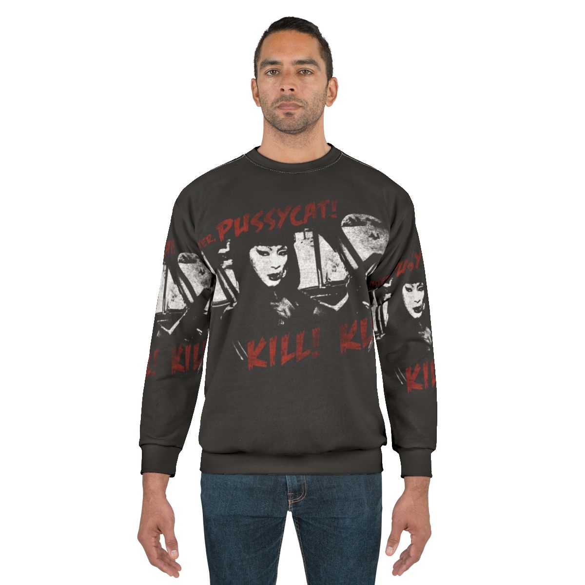 Pussycat sweatshirt featuring Tura Satana in a cult movie inspired dark fashion horror design