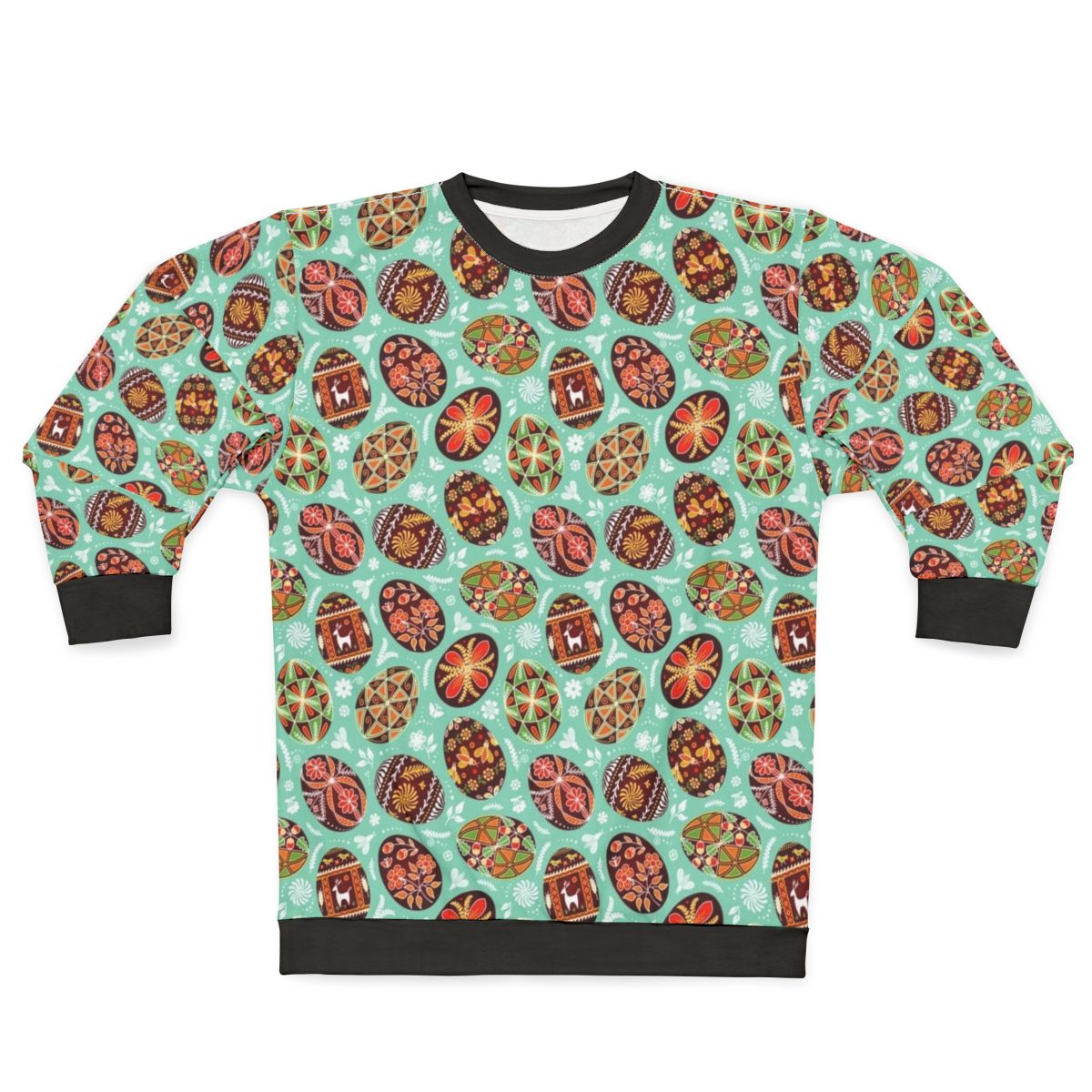 Pysanky sweatshirt featuring traditional Ukrainian painted egg pattern