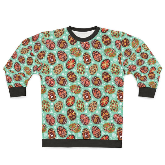 Pysanky sweatshirt featuring traditional Ukrainian painted egg pattern