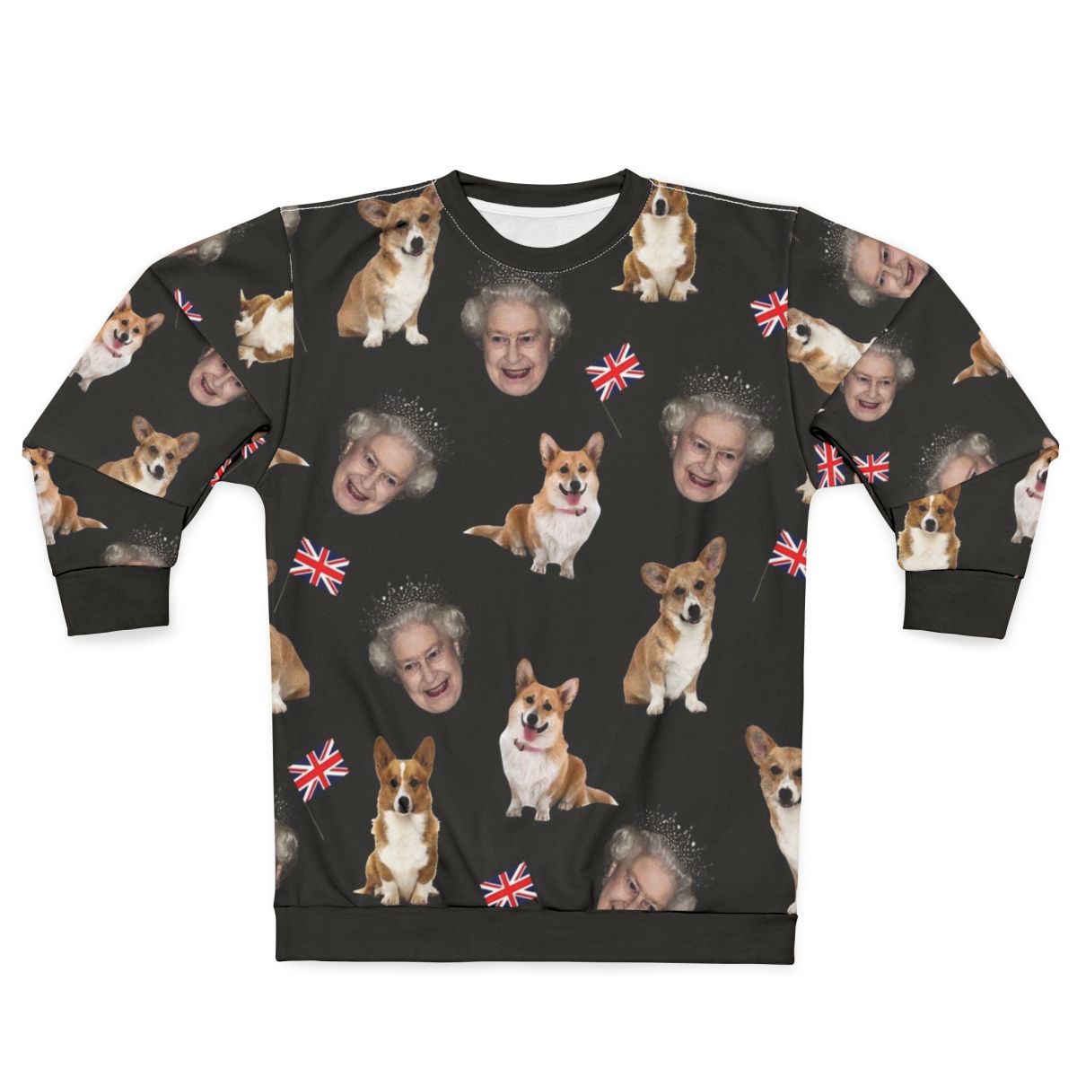 Queen Elizabeth and Corgis Pattern Sweatshirt