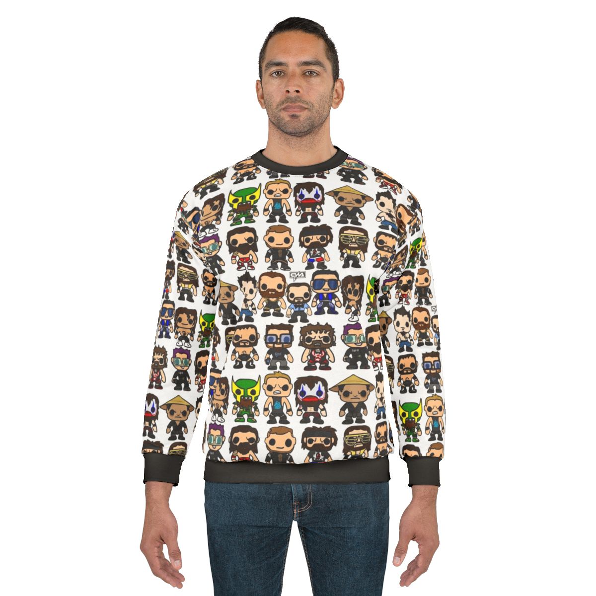 Qwa Vinyl Pop Fighters Sweatshirt with wrestling and pop art design