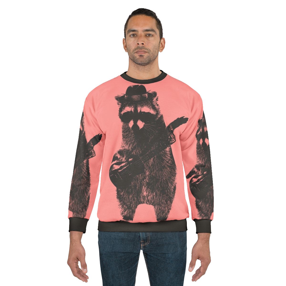Raccoon holding a ukulele graphic sweatshirt