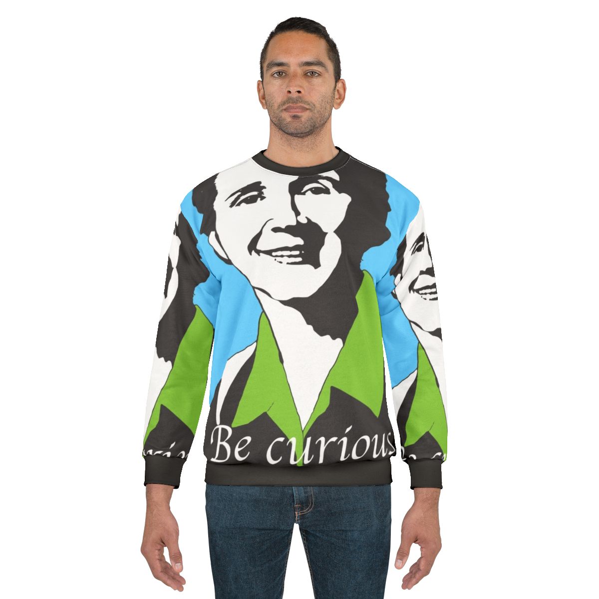 Rachel Carson environmentalist sweatshirt with nature and LGBTQ+ pride elements