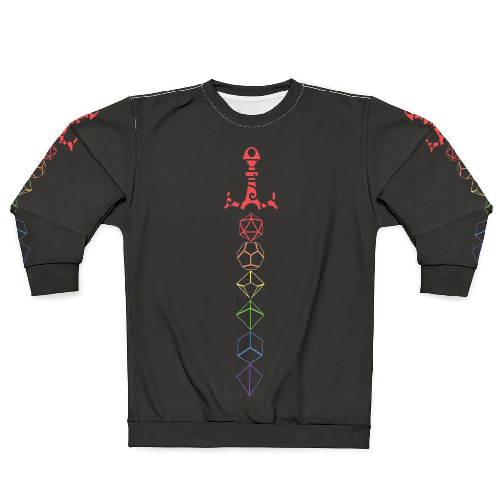 Rainbow dice sword tabletop RPG gaming sweatshirt