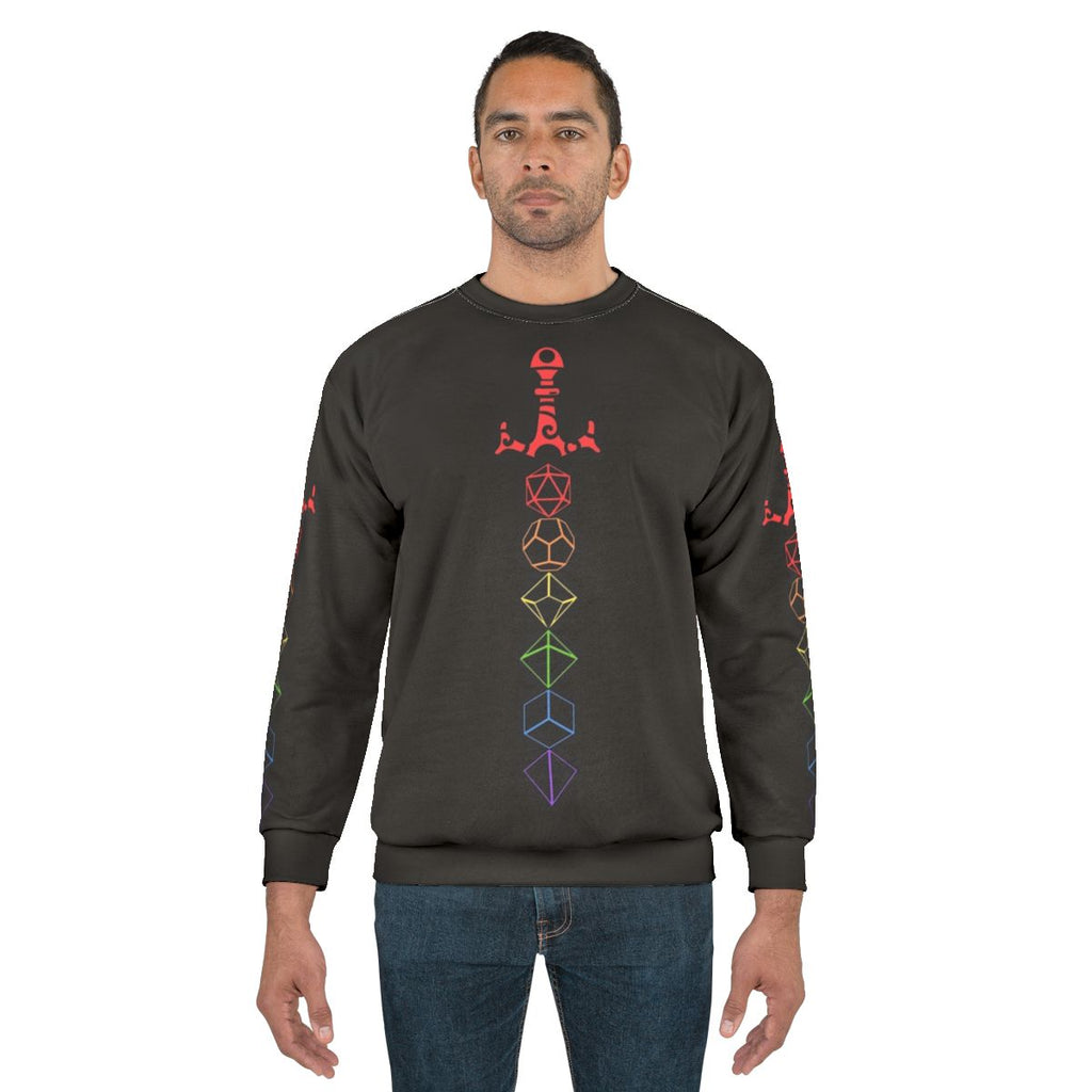 Rainbow dice sword tabletop RPG gaming sweatshirt