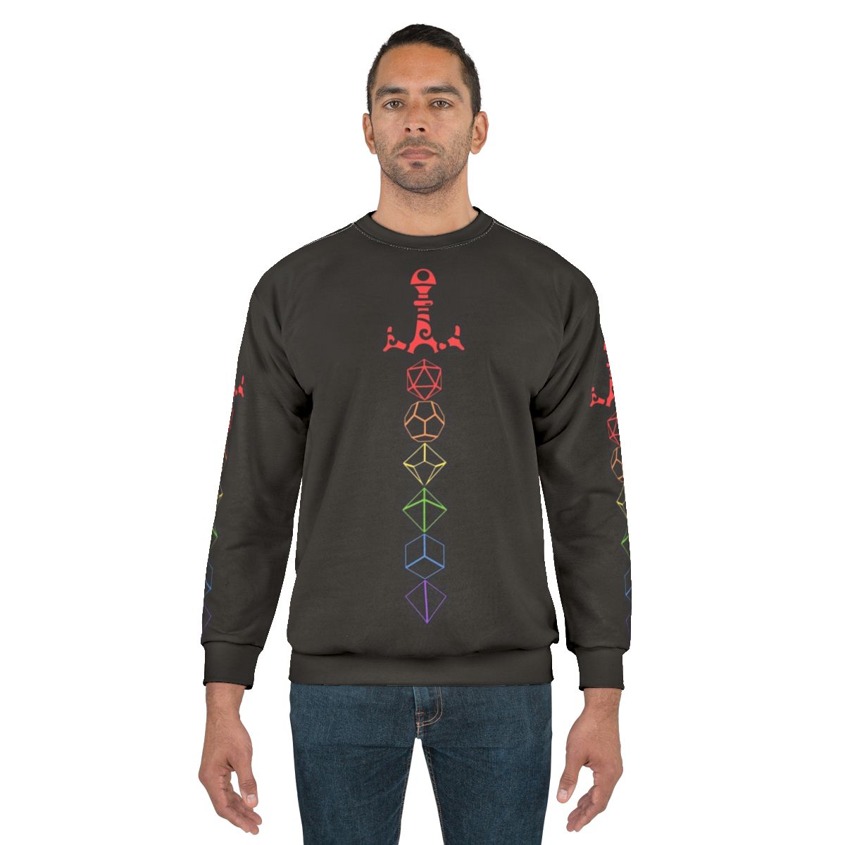 Rainbow dice sword tabletop RPG gaming sweatshirt