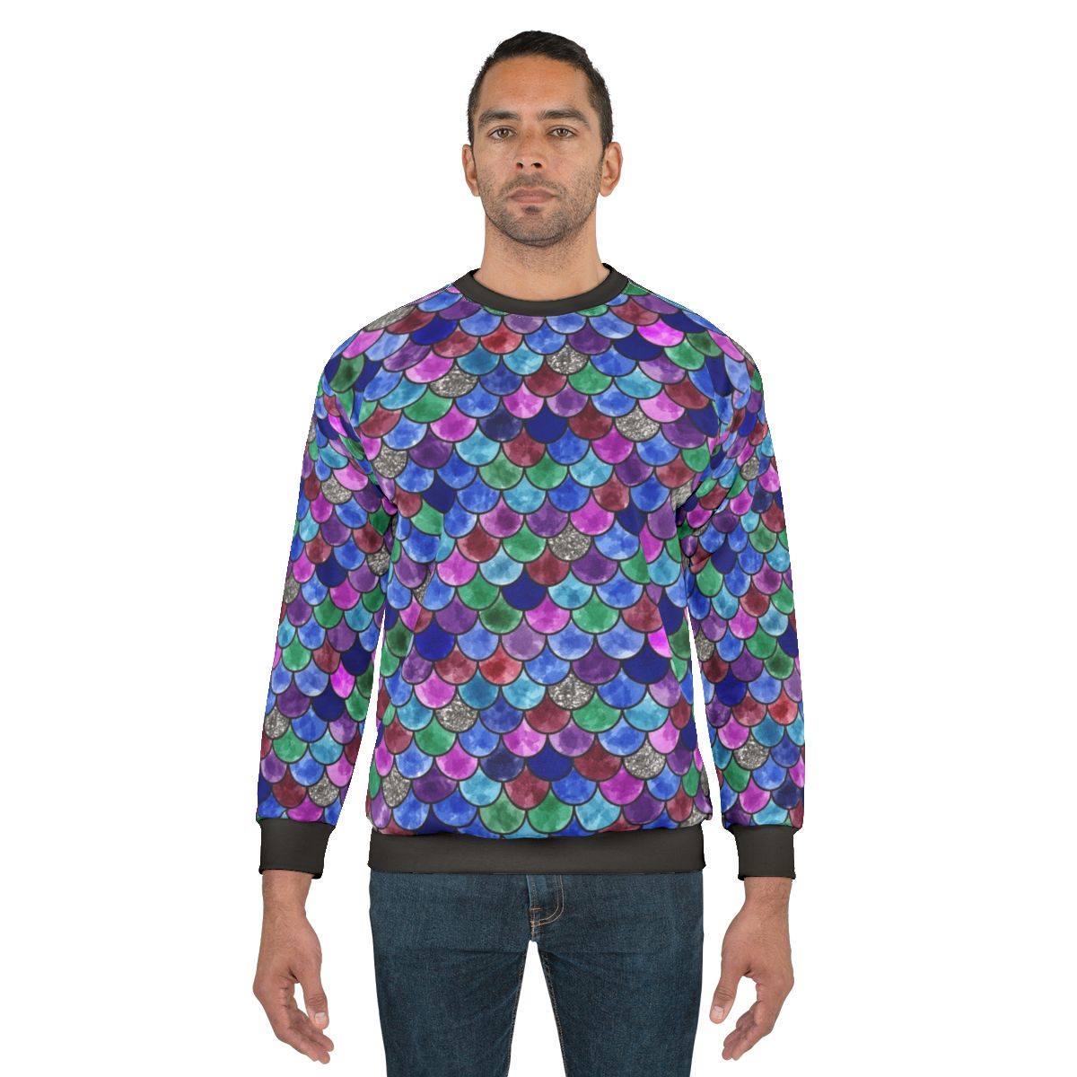 Colorful rainbow fish design on a cozy sweatshirt