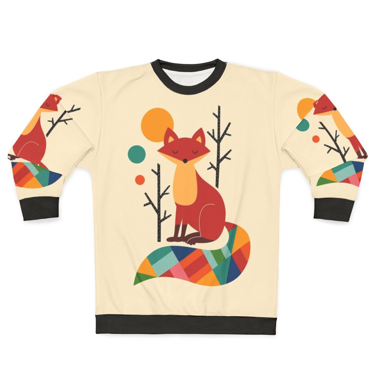 Colorful rainbow fox graphic on a cozy sweatshirt