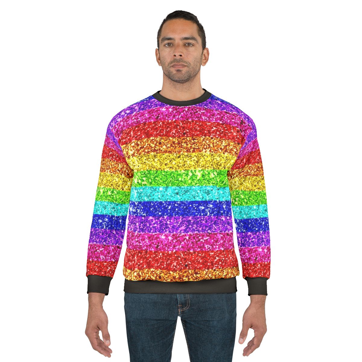 Colorful rainbow glitter sweatshirt with LGBT pride design