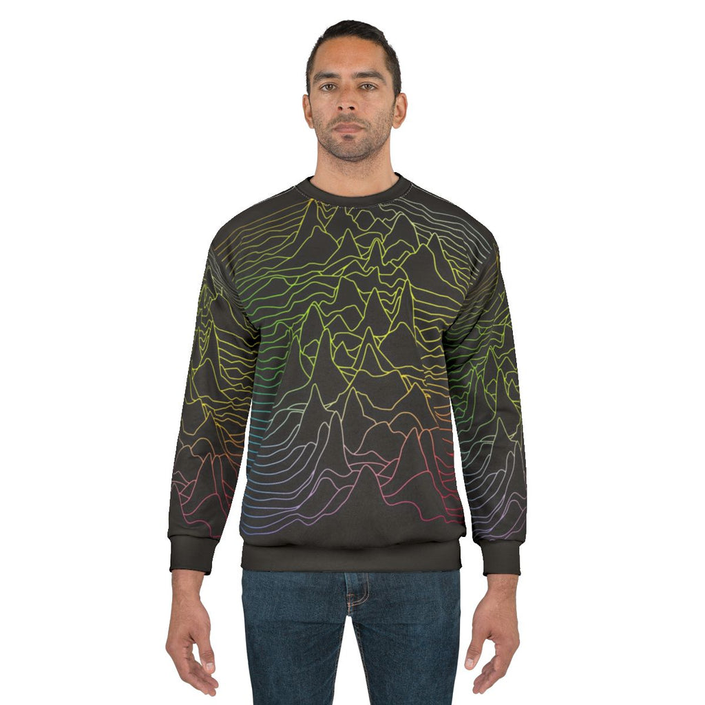 Minimalist sound wave graphic design on a cozy sweatshirt