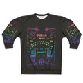 Colorful rainbow ouija board graphic on a sweatshirt