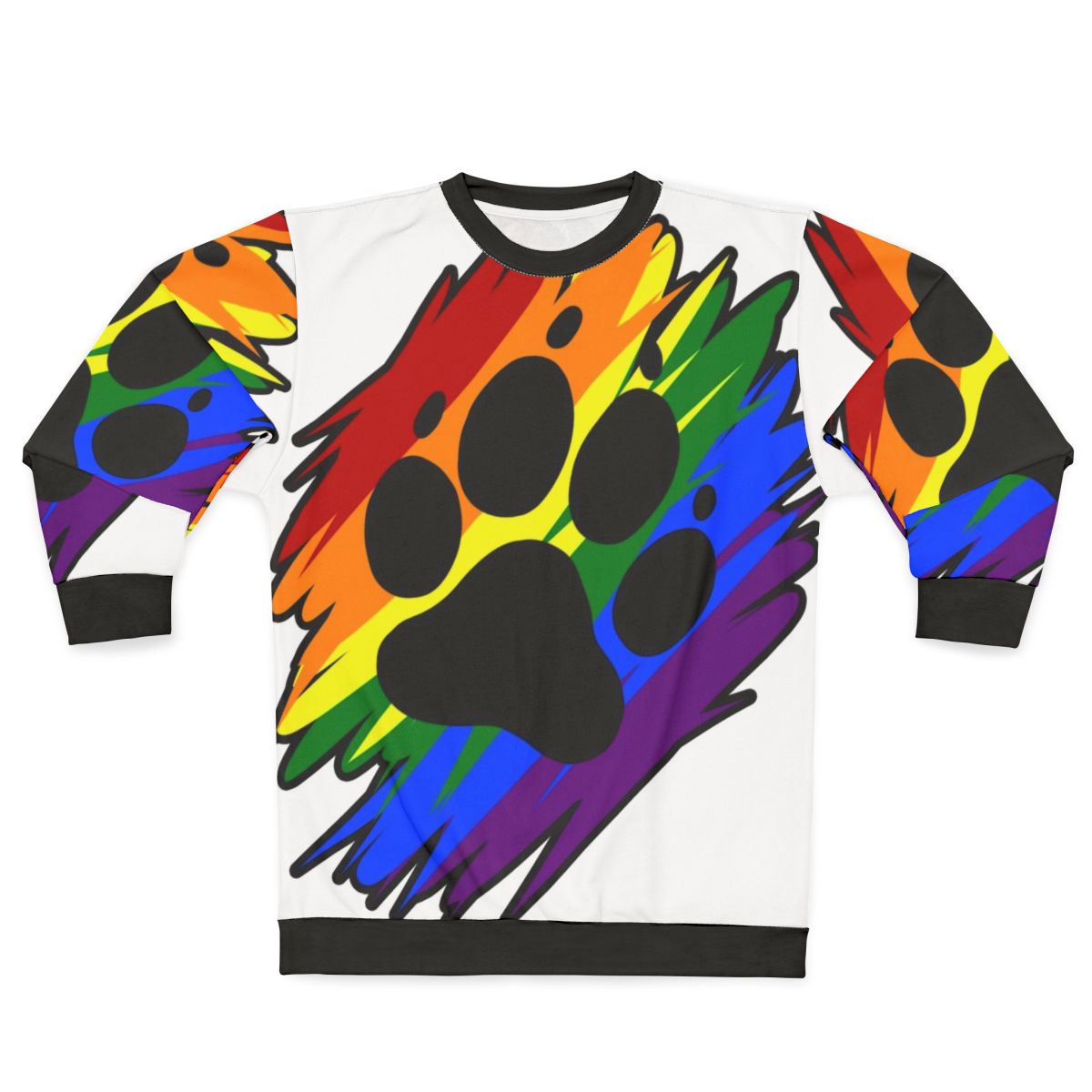 Vibrant rainbow paint splatter design on a comfortable sweatshirt