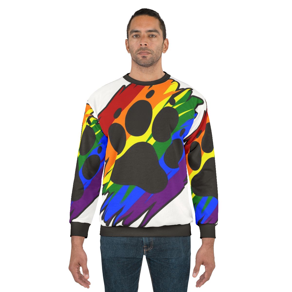 Vibrant rainbow paint splatter design on a comfortable sweatshirt