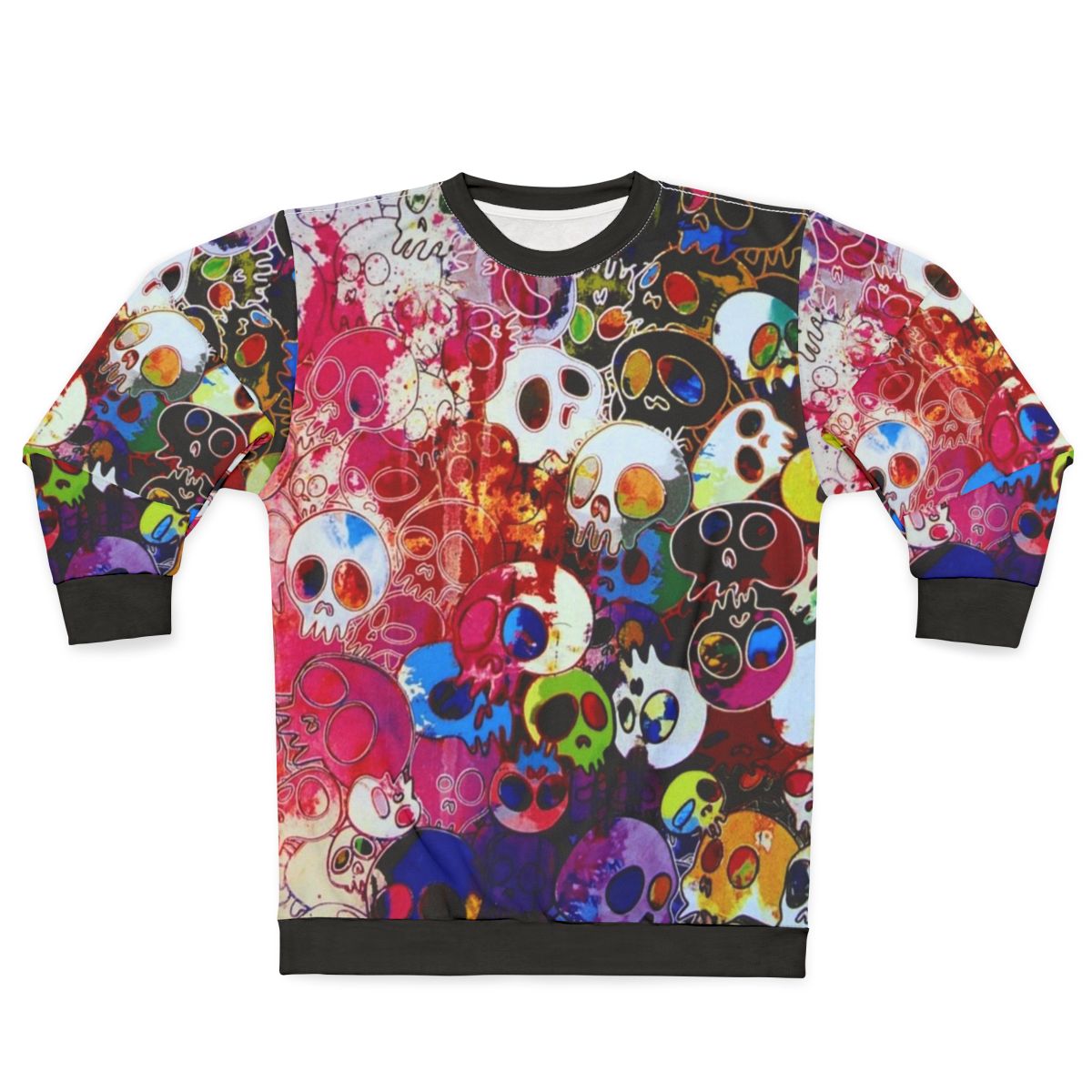 Rainbow Skull Sweatshirt with Takashi Murakami Inspired Floral Design
