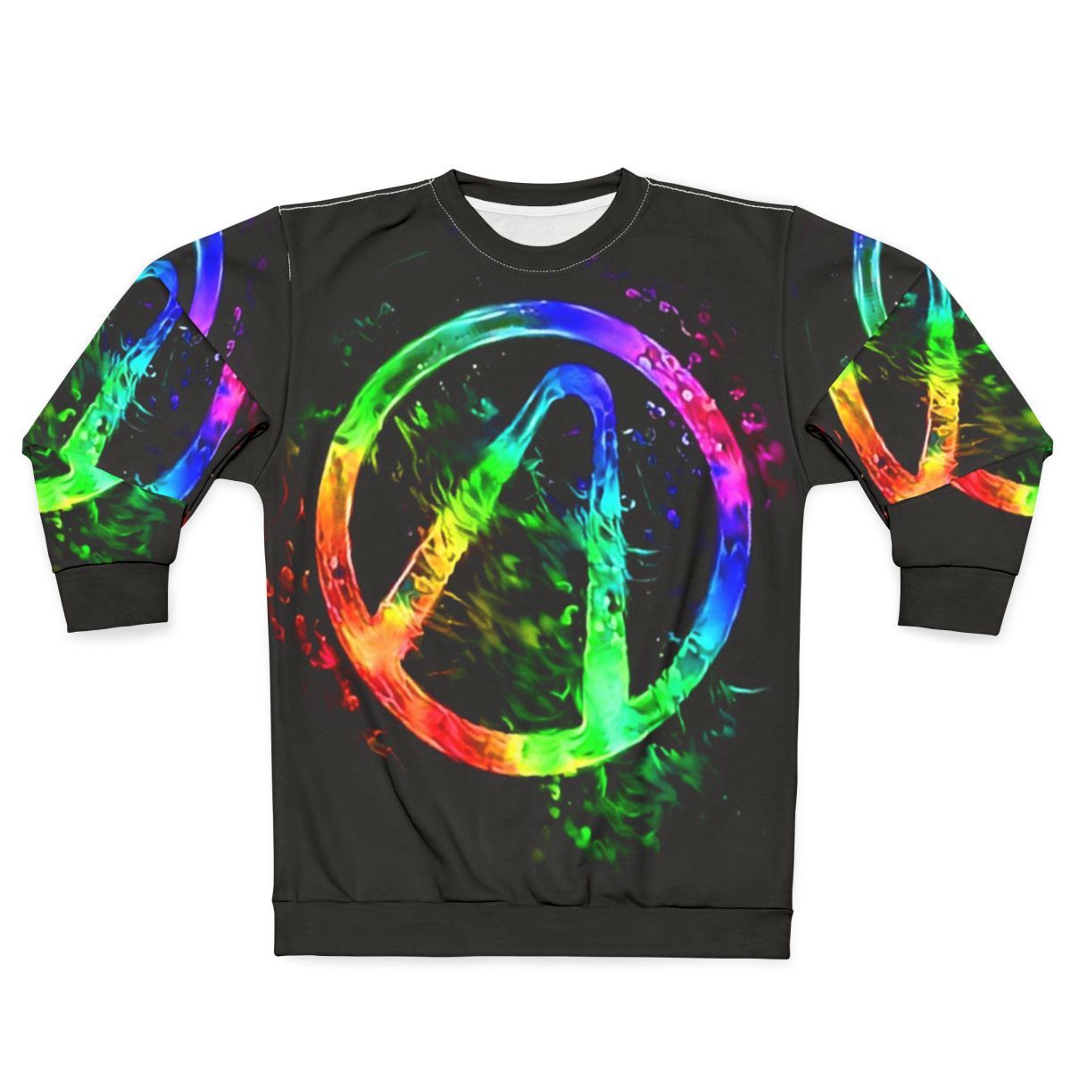 Colorful abstract rainbow splash vault hunter symbol on a black sweatshirt