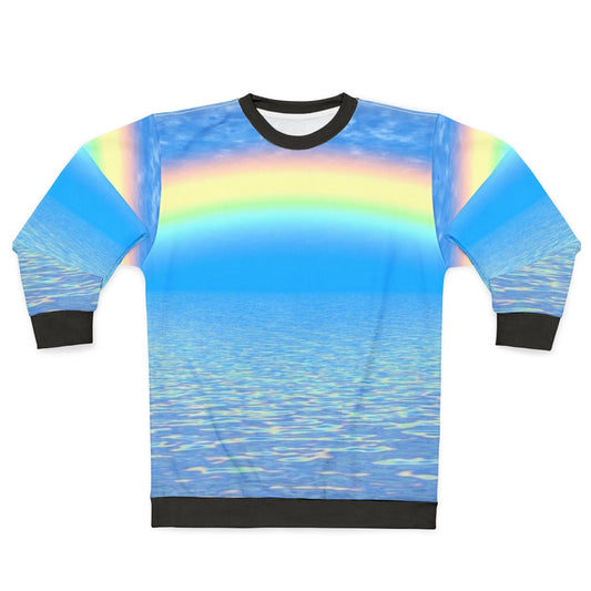 Colorful rainbow sweatshirt with abstract patterns