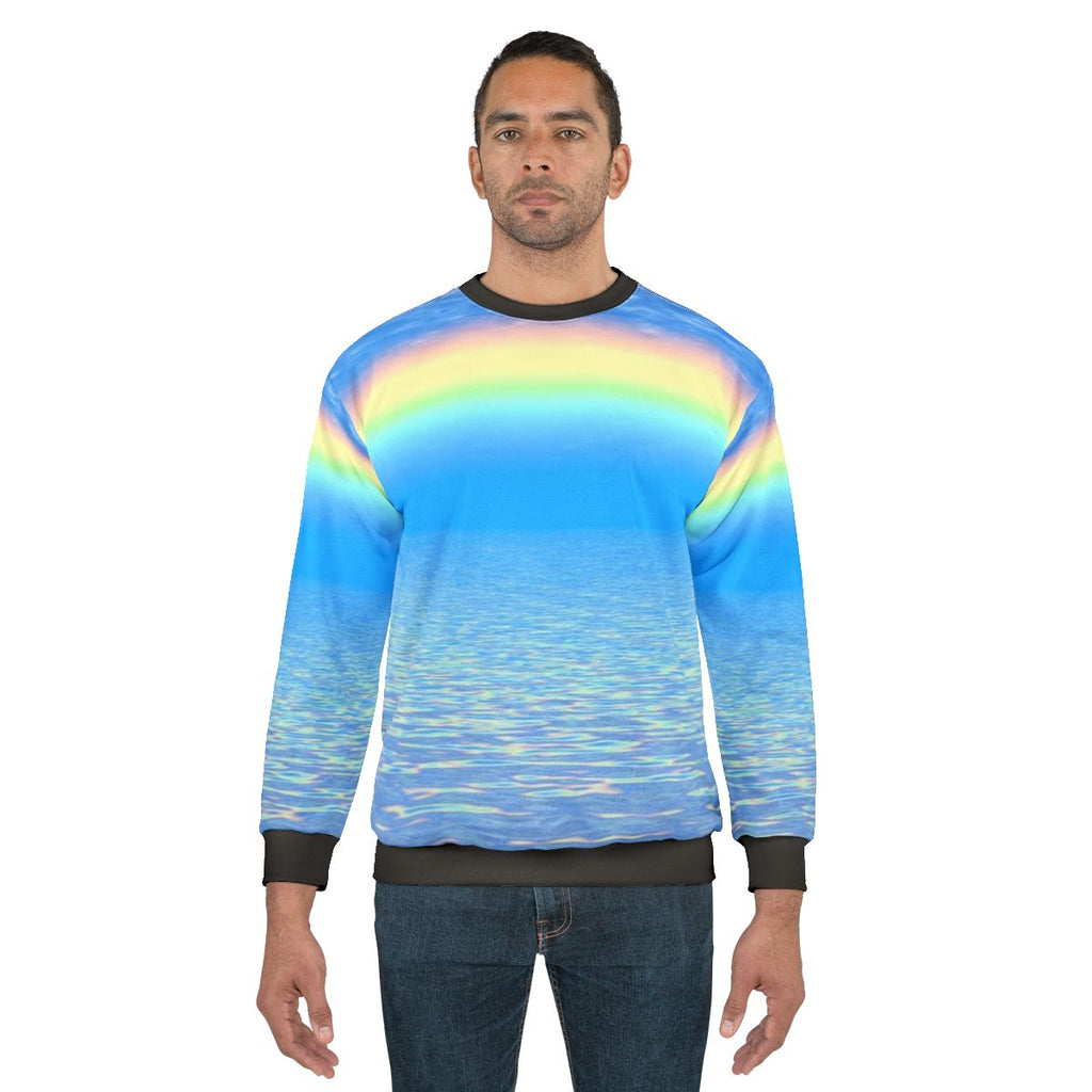 Colorful rainbow sweatshirt with abstract patterns
