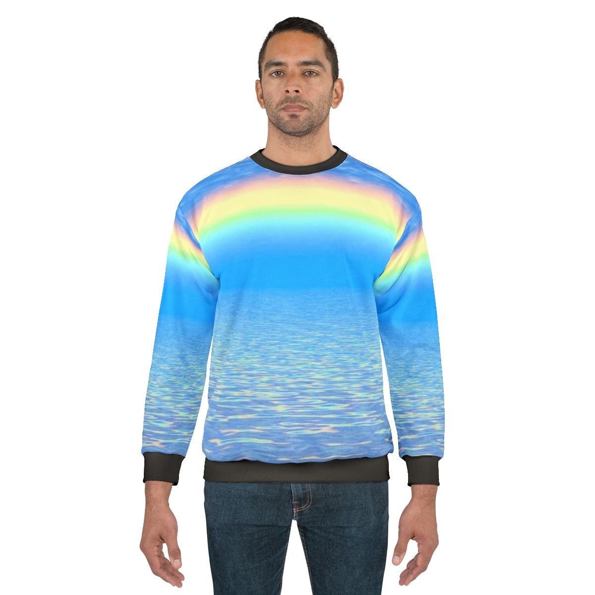 Colorful rainbow sweatshirt with abstract patterns