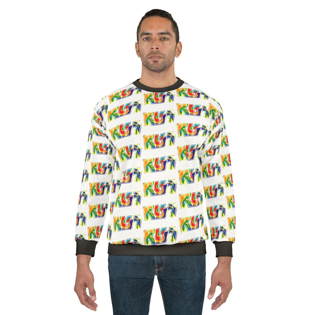 Rainbow tie-dye Kiss the Band logo sweatshirt