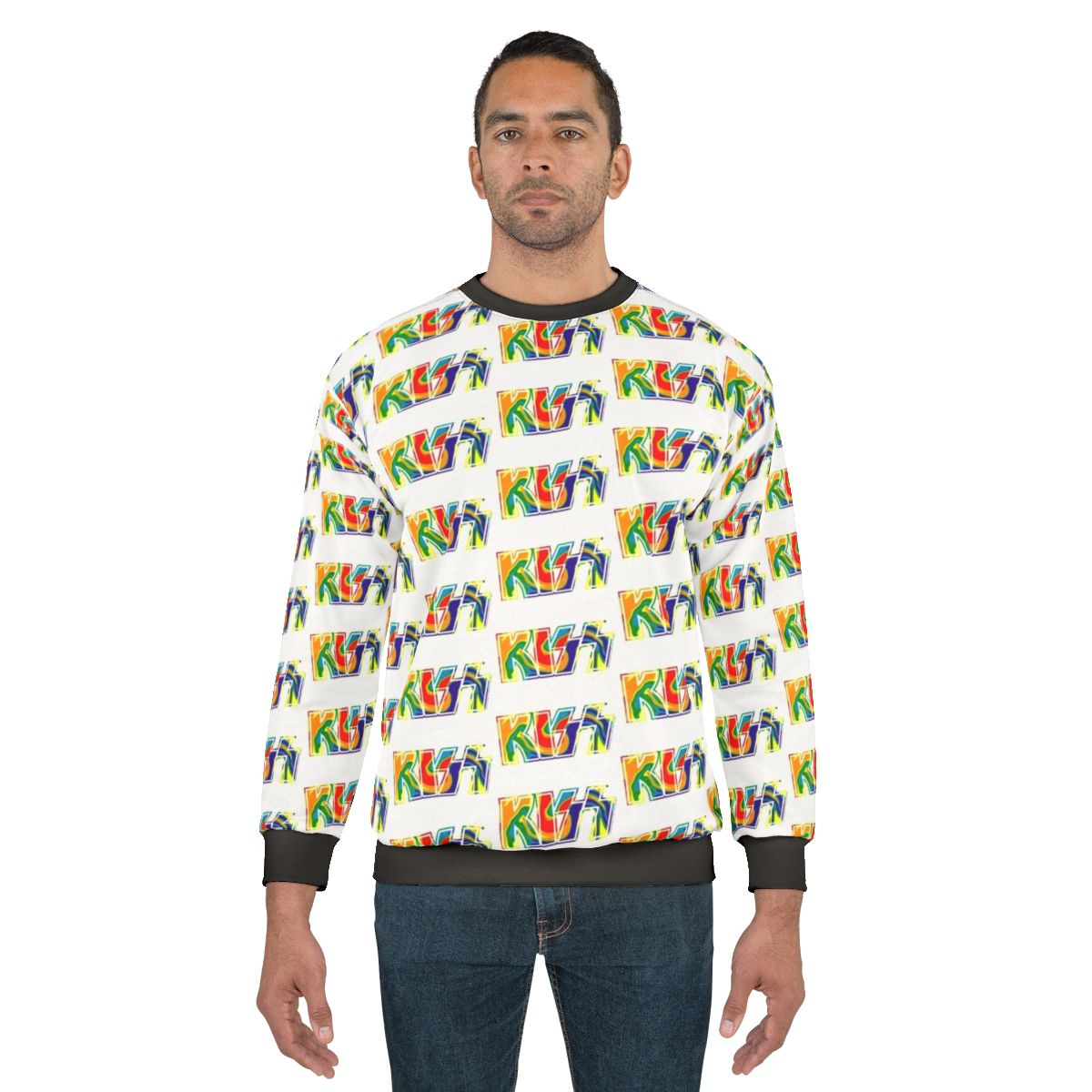 Rainbow tie-dye Kiss the Band logo sweatshirt